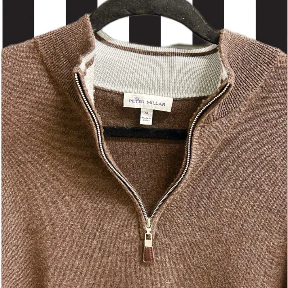 Peter Millar Merino Wool Silk Sweater Quarter Zip Long Sleeve Men’s XL Brown - Picture 4 of 8